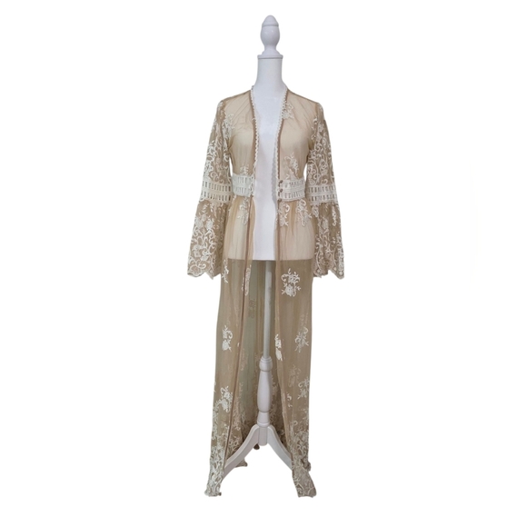 Forever 21 Sweaters - Forever 21 Sheer Lace Long Robe Cardigan Size Small